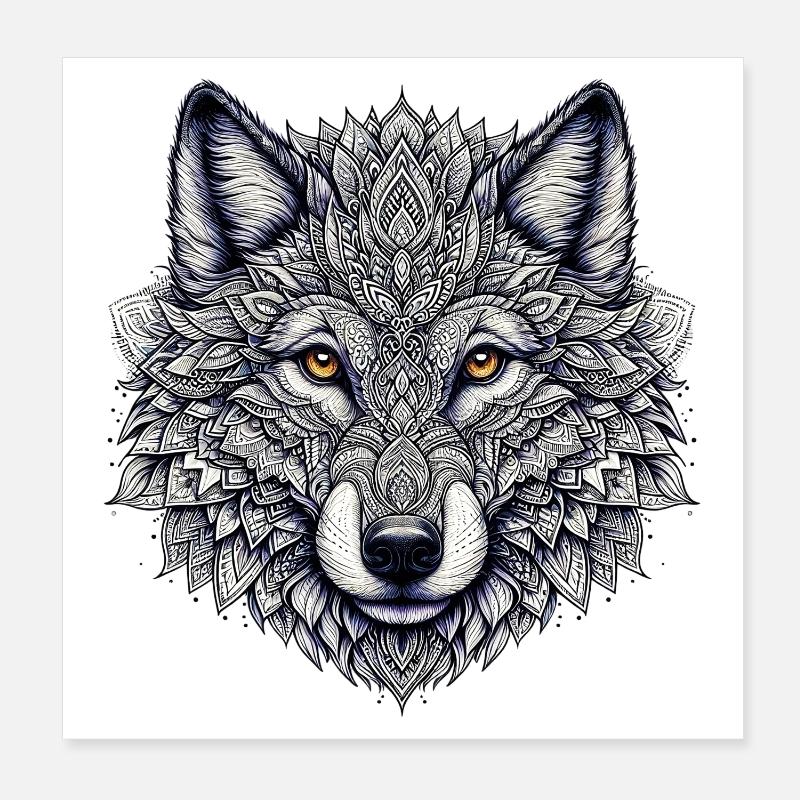 Loup décoré de Mandalas Poster 20 x 20 cm