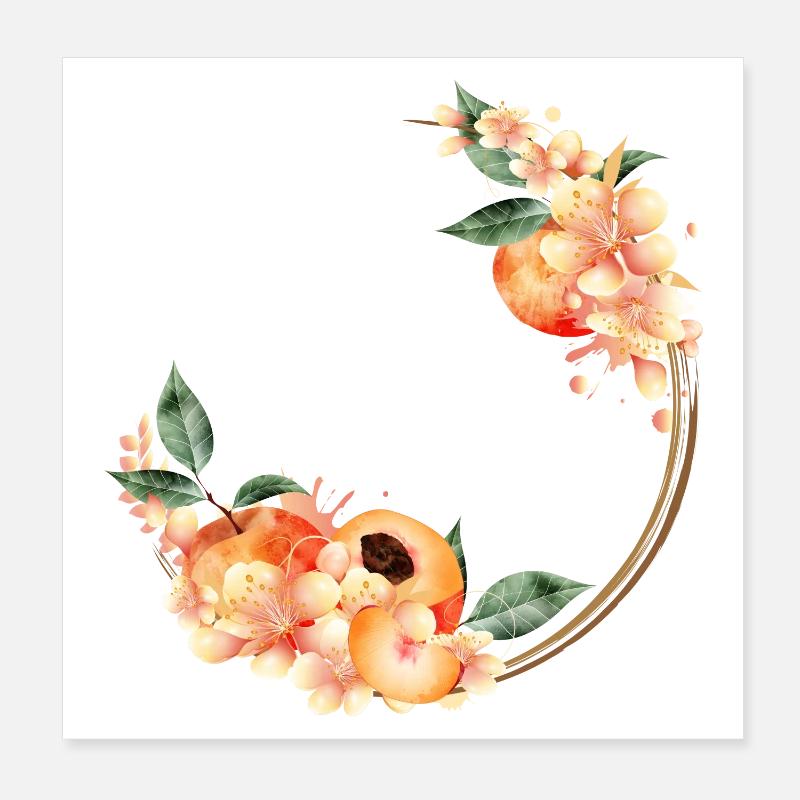 Pfirsichhälfte,Pfirsiche,Pfirsichblüten im Kranz Poster 20x20 cm