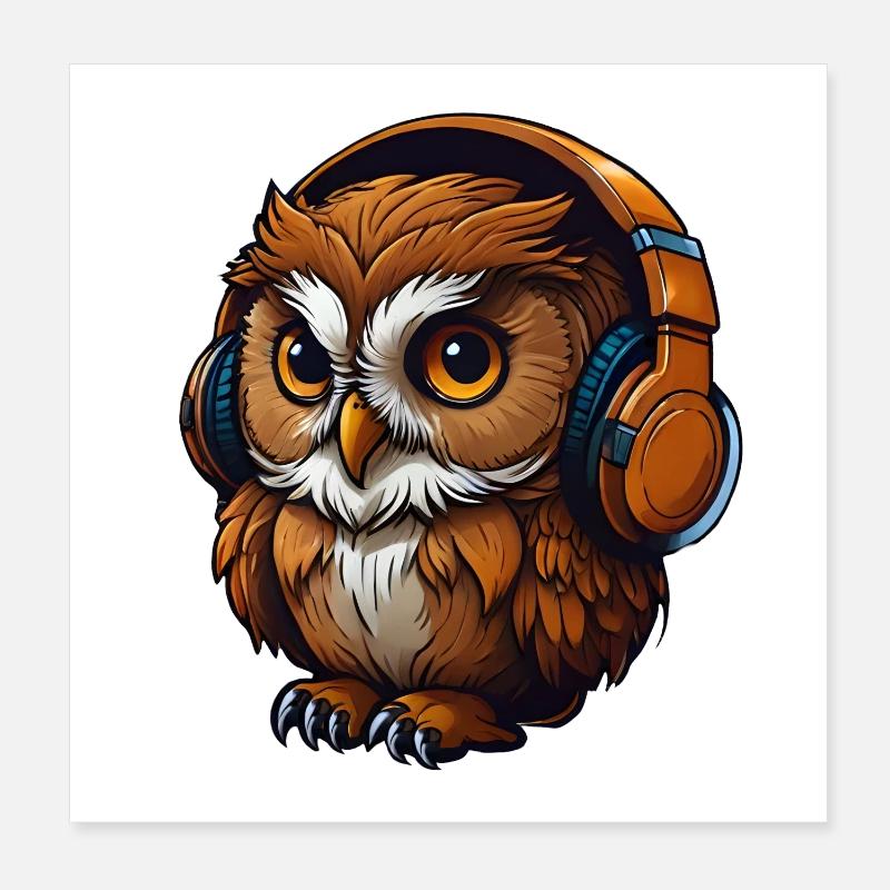 Eule mit Kopfhörern Poster 20x20 cm