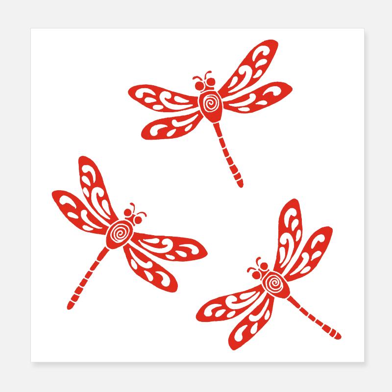 Trio roter Libellen Poster 20x20 cm