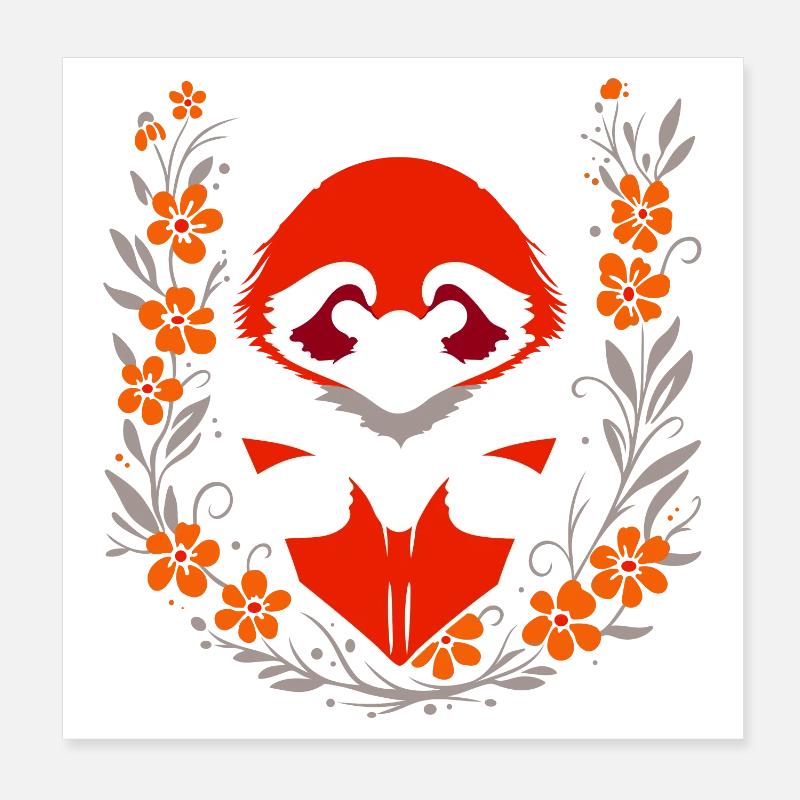 Lesender roter Panda mit Blumen – süßes Design Poster 20x20 cm