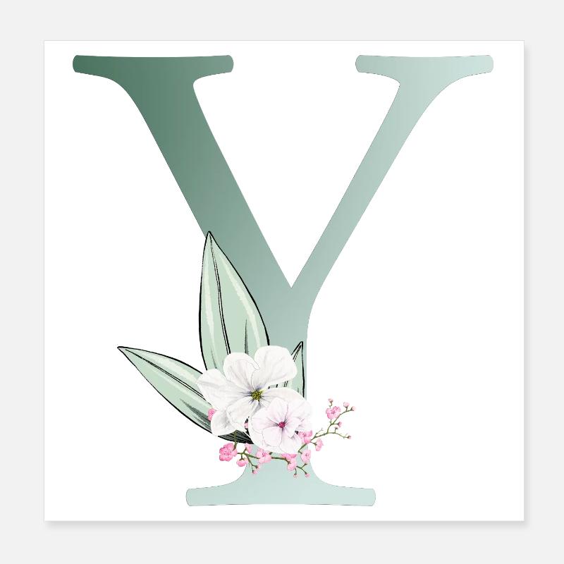 Y Monogram, Floral, Personalizable Poster 8" x 8" (20x20 cm)