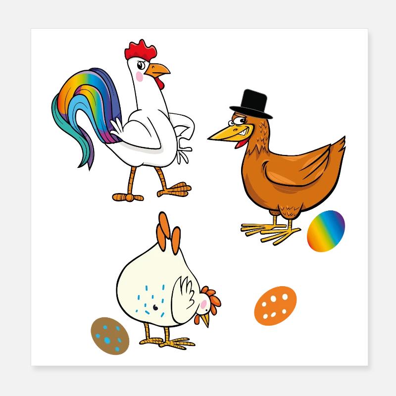 Hühner mit Ostereier Poster 20x20 cm