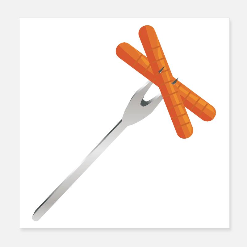 Grillwürste auf Gabel – Rustikales BBQ-Motiv Poster 20x20 cm