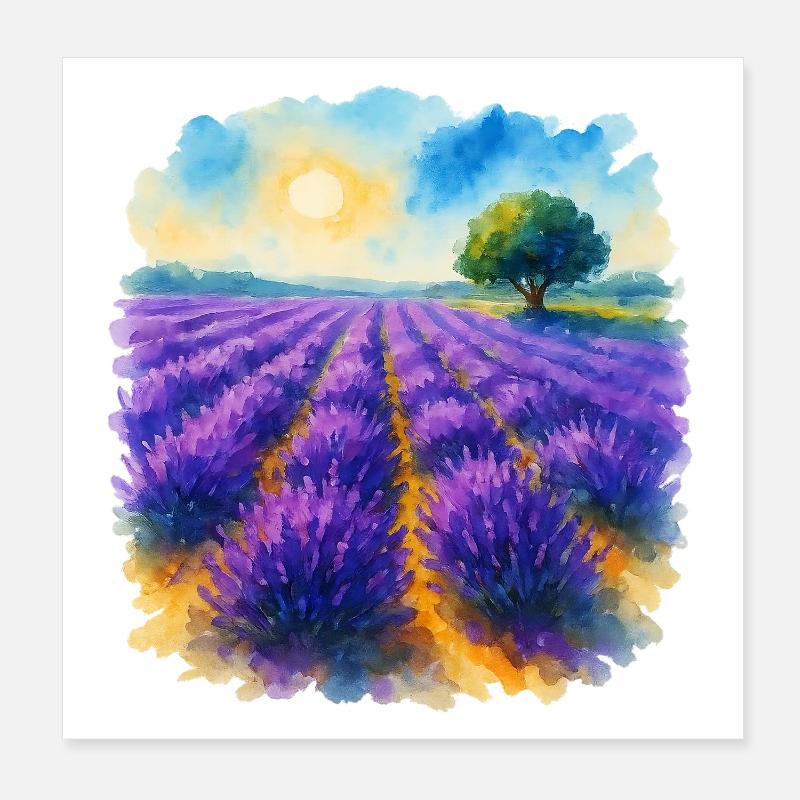 Champ de lavande Poster 20 x 20 cm