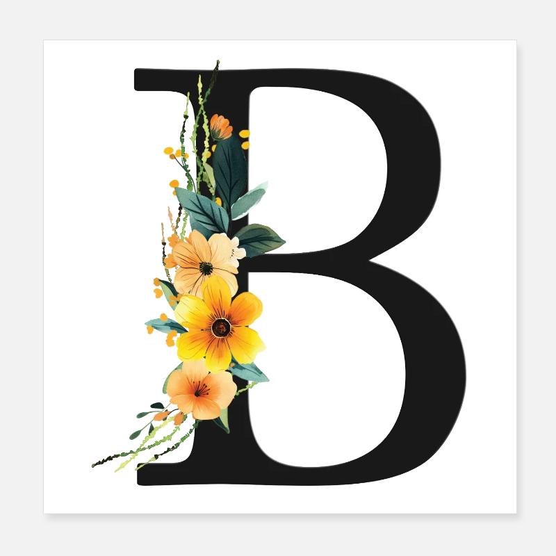 B Monogramm, Floral, personalisierbar Poster 20x20 cm
