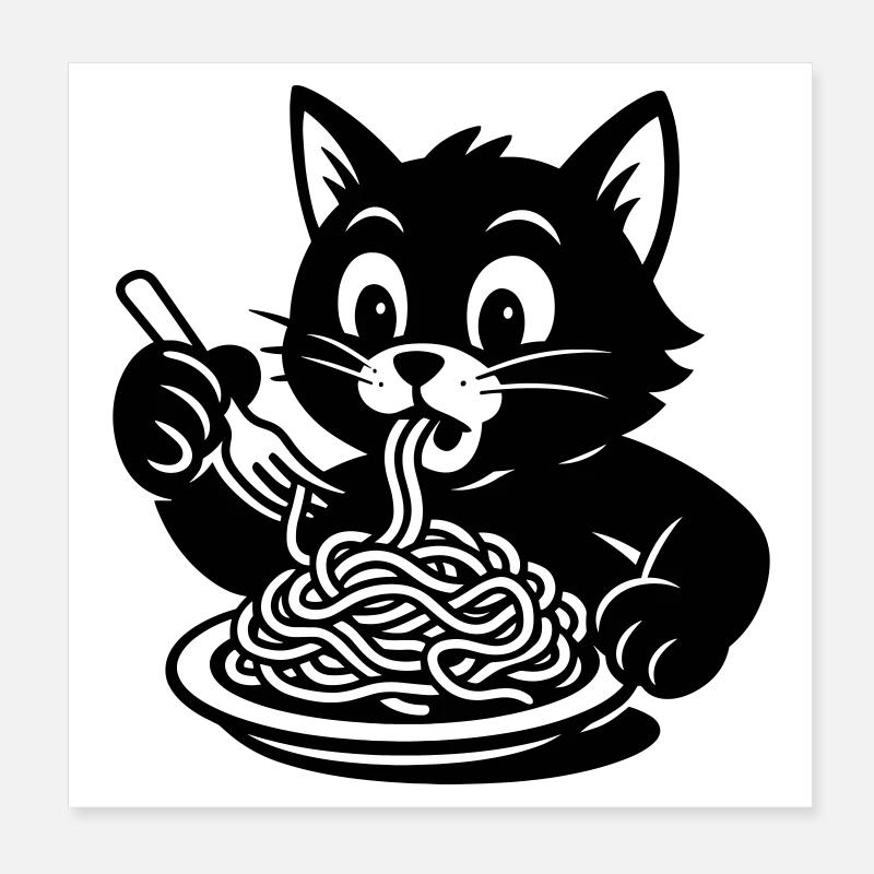 Le chat mange des spaghettis Mème Poster 20 x 20 cm