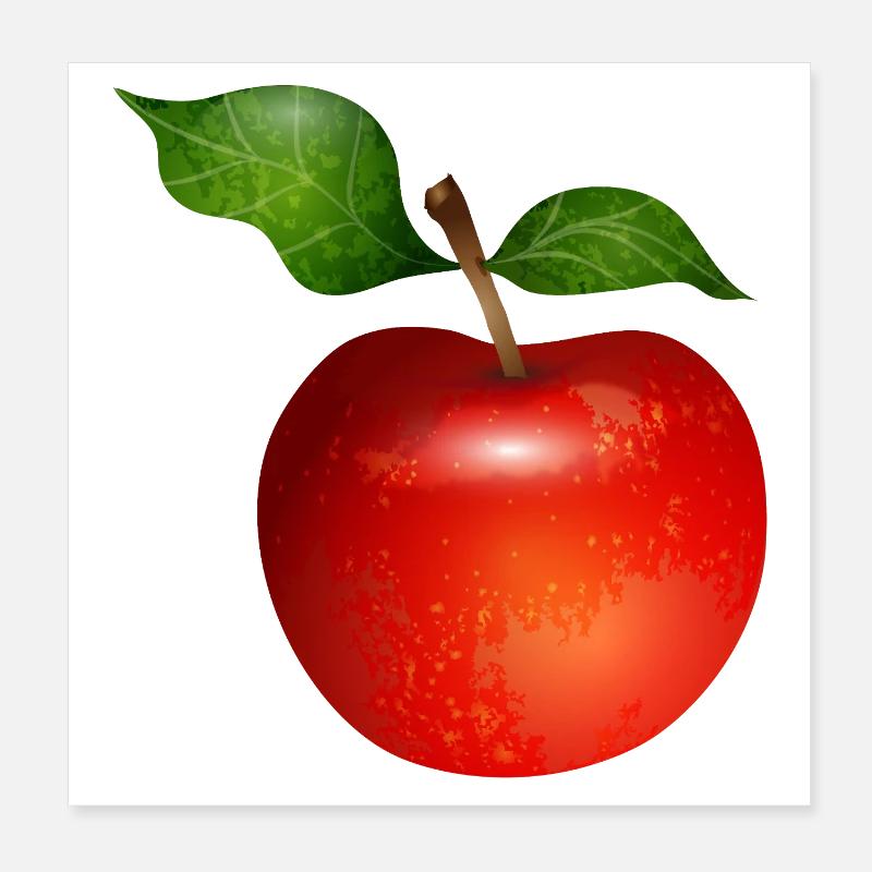 Bright red apple with leaves illustration Poster 8" x 8" (20x20 cm)