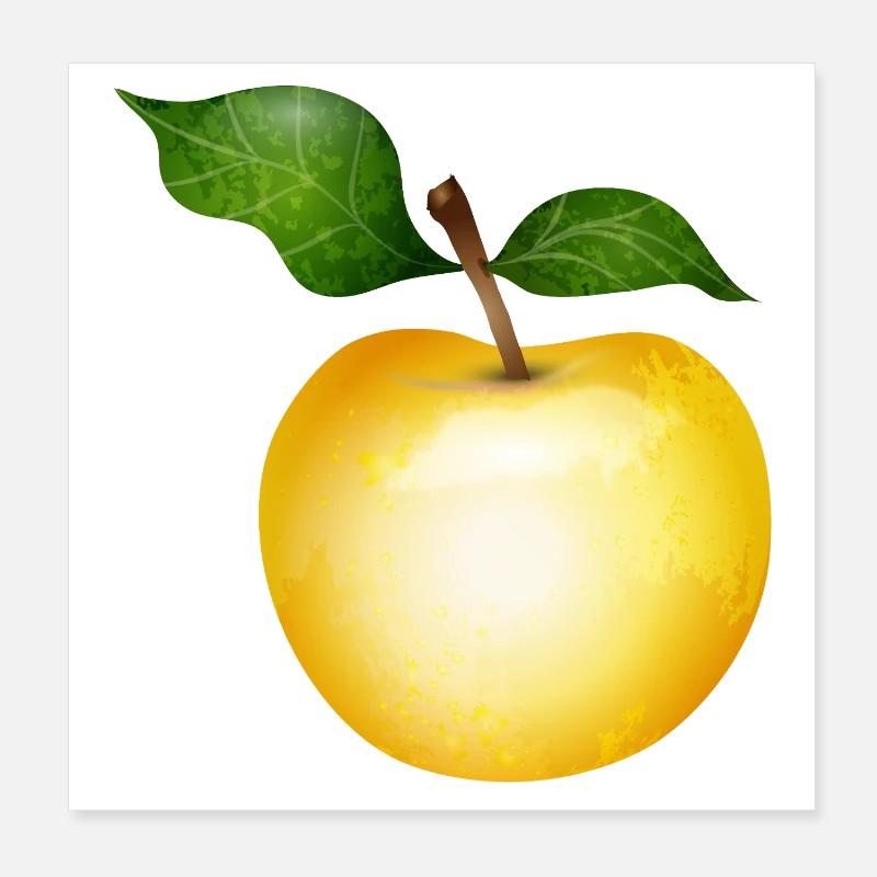 Pomme dorée avec illustration de feuilles vertes Poster 20 x 20 cm