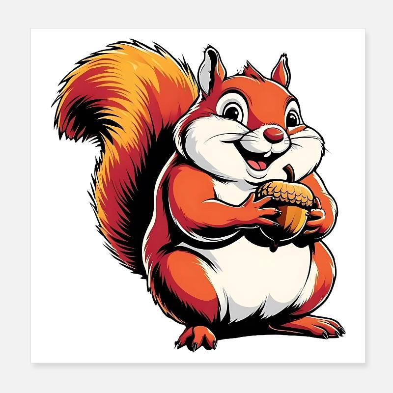 Witziger Eichhörnchen CartoonMit Eichel Poster 20x20 cm