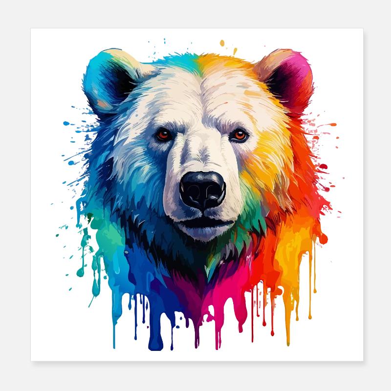 Colorful Polar Bear Head with Gradient Poster 8" x 8" (20x20 cm)