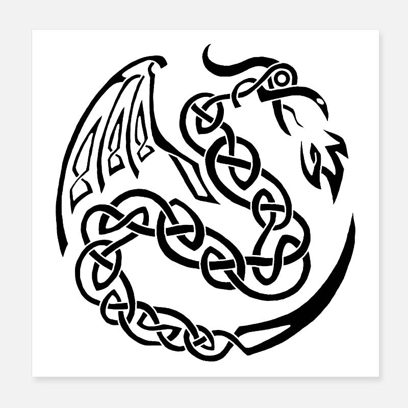 Dragon celte noir Poster 20 x 20 cm