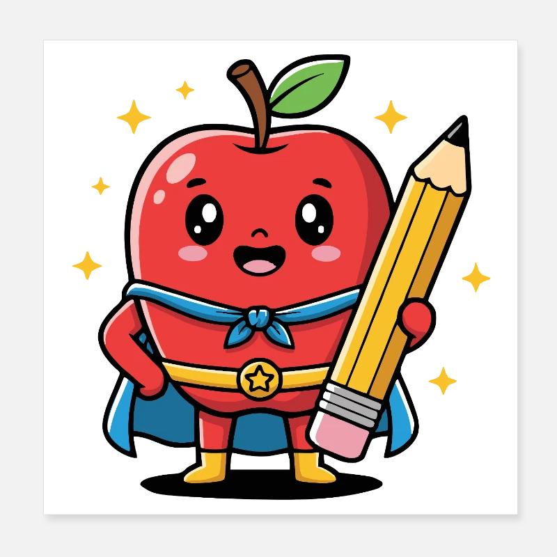 Professeur dessin animé fruit avec crayon Poster 20 x 20 cm