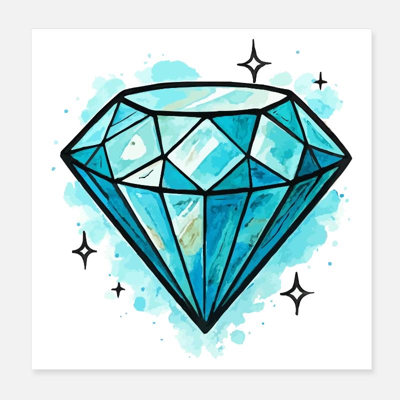 Blauer Diamant Kristall Illustration Poster 20x20 cm
