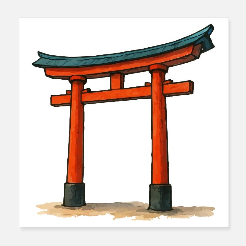 Red Shinto Torii Gate Illustration Poster 8" x 8" (20x20 cm)