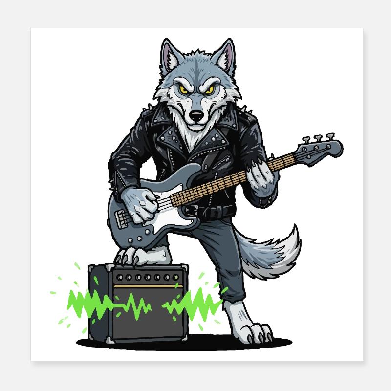Rockerwolf avec blouson en cuir Poster 20 x 20 cm