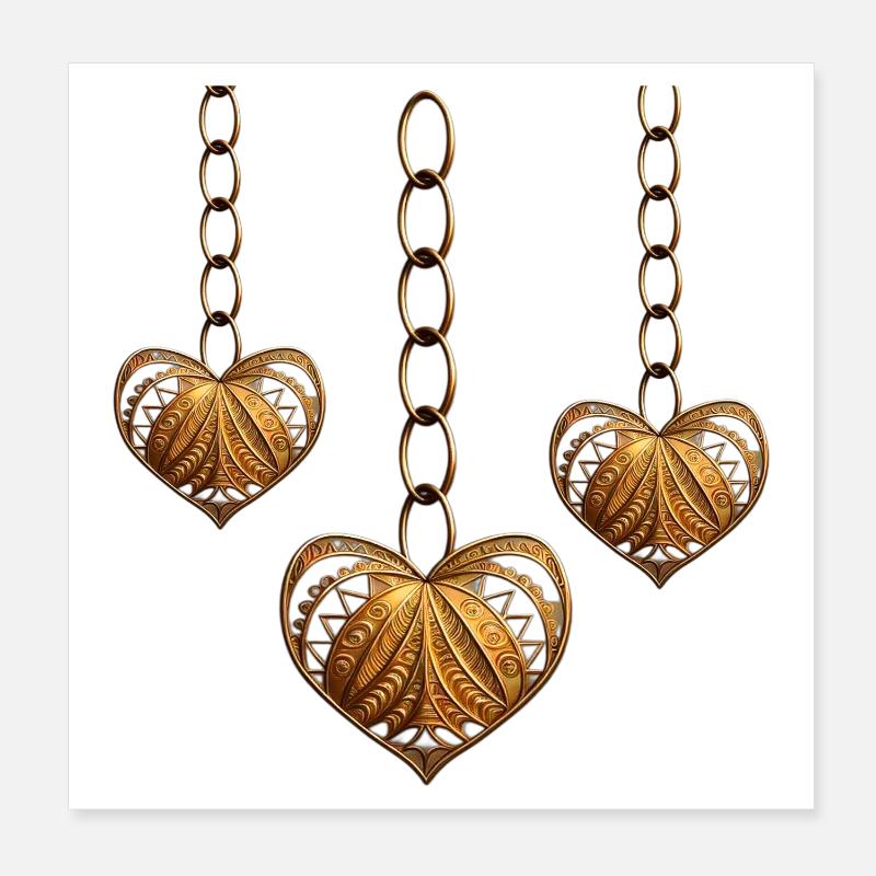 Goldene Herzen in einer Kette Poster 20x20 cm