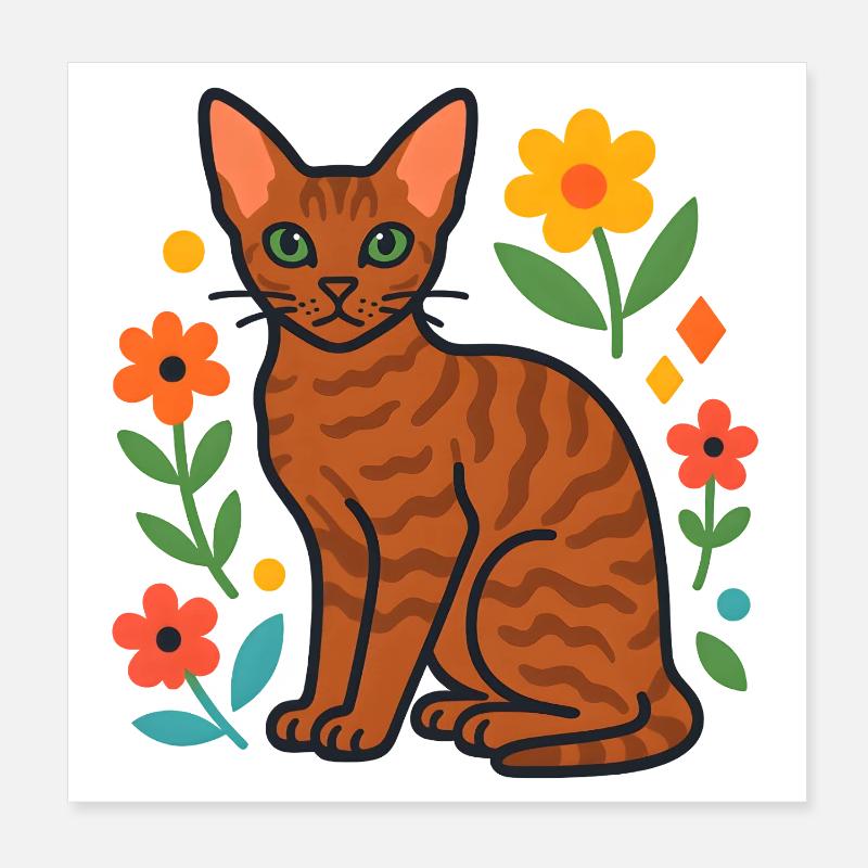 Devon Rex' Katze in der Blumenparade Poster 20x20 cm