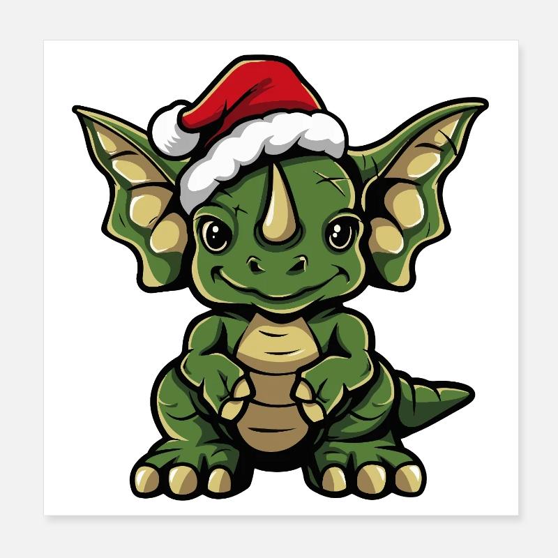 Dinosaure tricératops Noël Poster 20 x 20 cm