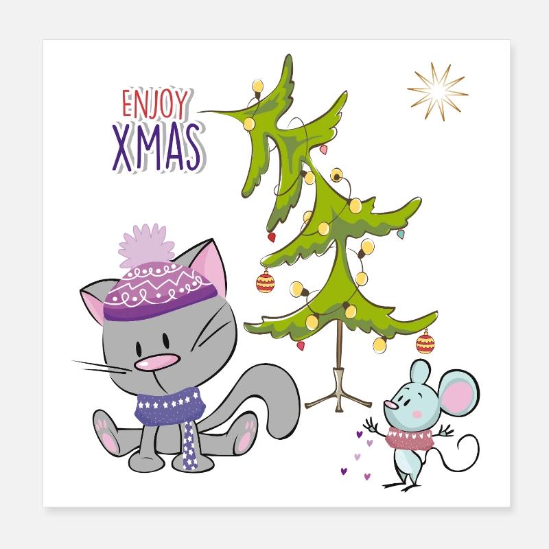 Chats et souris de Noël Poster 20 x 20 cm