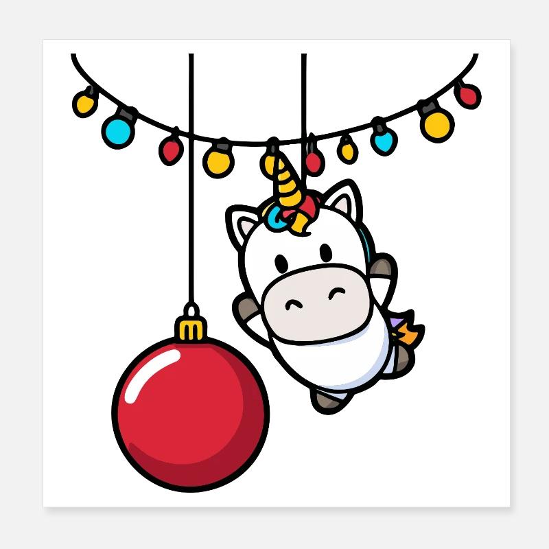 Einhorn Christbaumkugel Weihnachten	 Poster 20x20 cm