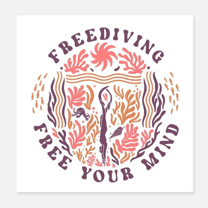 Freediving Free Your Mind Ocean Diver Poster 20 x 20 cm