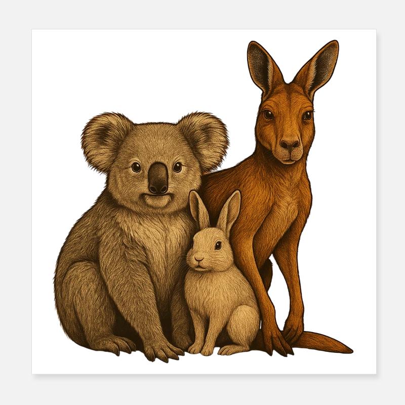 Koala Kangaroo Rabbit Poster 8" x 8" (20x20 cm)