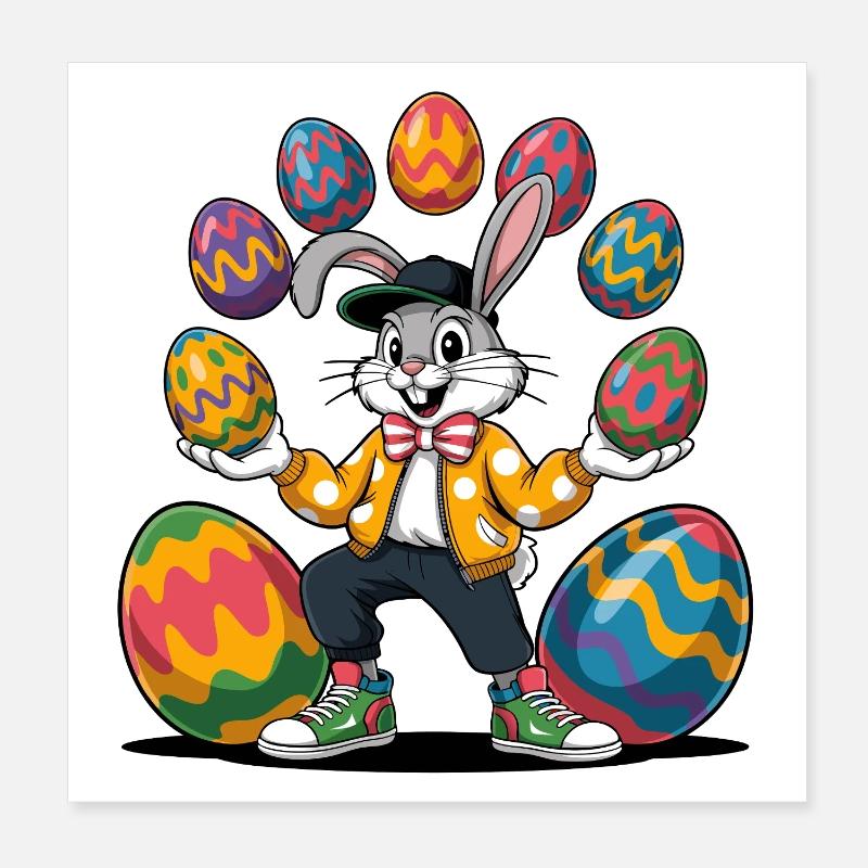 Osterhase mit bunten Eiern Poster 20x20 cm