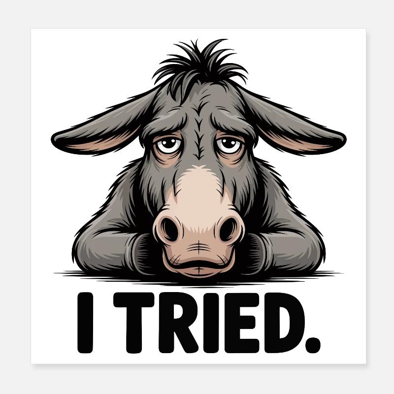Tired Donkey Illustration Poster 8" x 8" (20x20 cm)