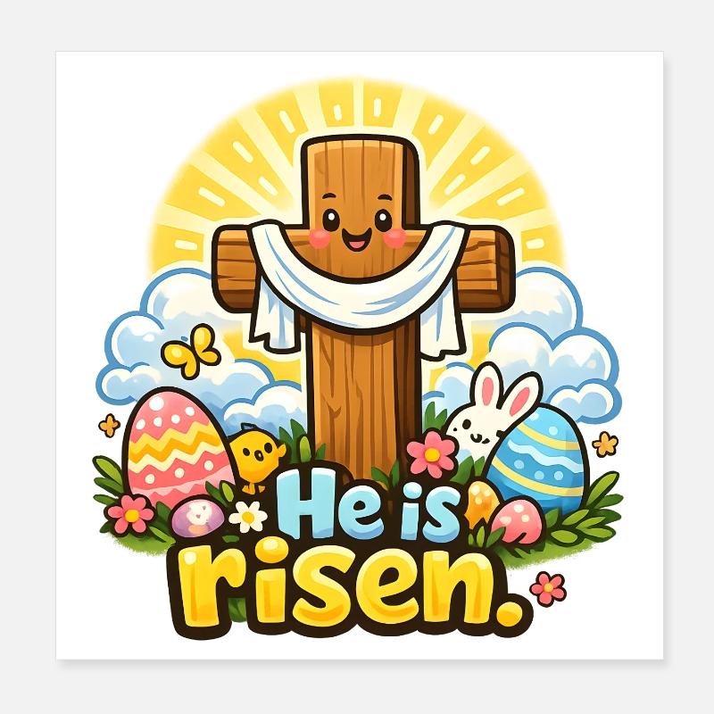 He is Risen Kawaii Cross Poster 8" x 8" (20x20 cm)