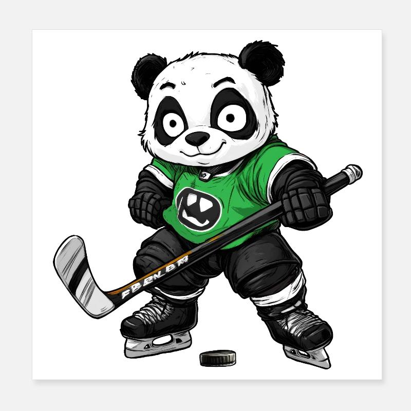 Eishockeyspieler Panda Poster 8" x 8" (20x20 cm)