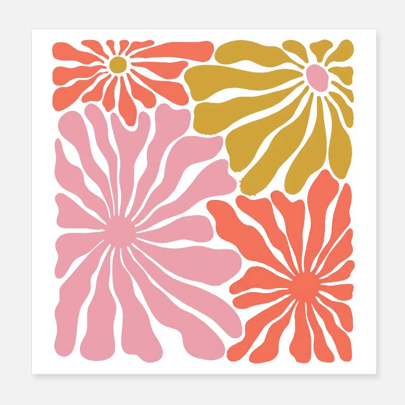 Frühlingsblüten Pop-Art Muster Poster 20x20 cm