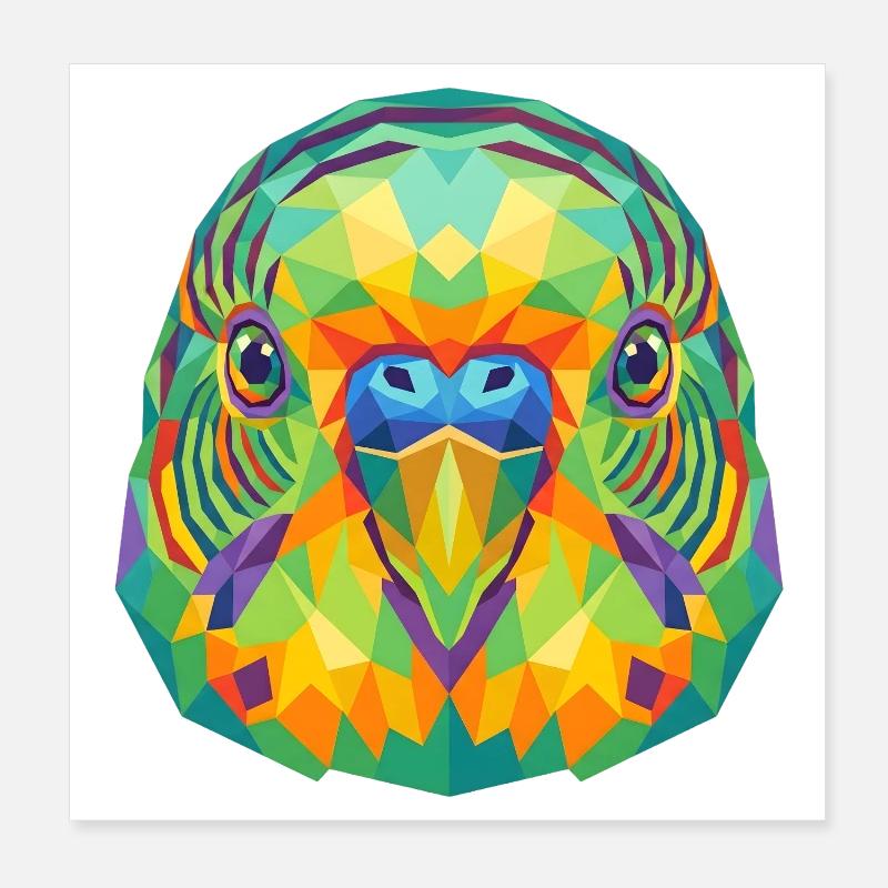Colorful Geometric Budgie Pop Art Poster 8" x 8" (20x20 cm)