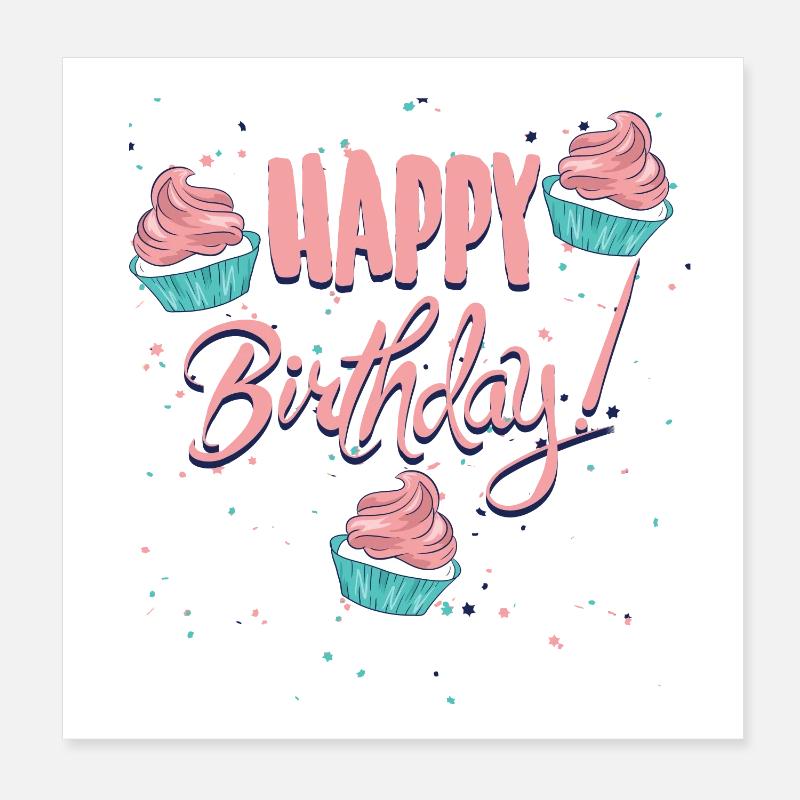 Happy Birthday mit Cupcakes Poster 20x20 cm