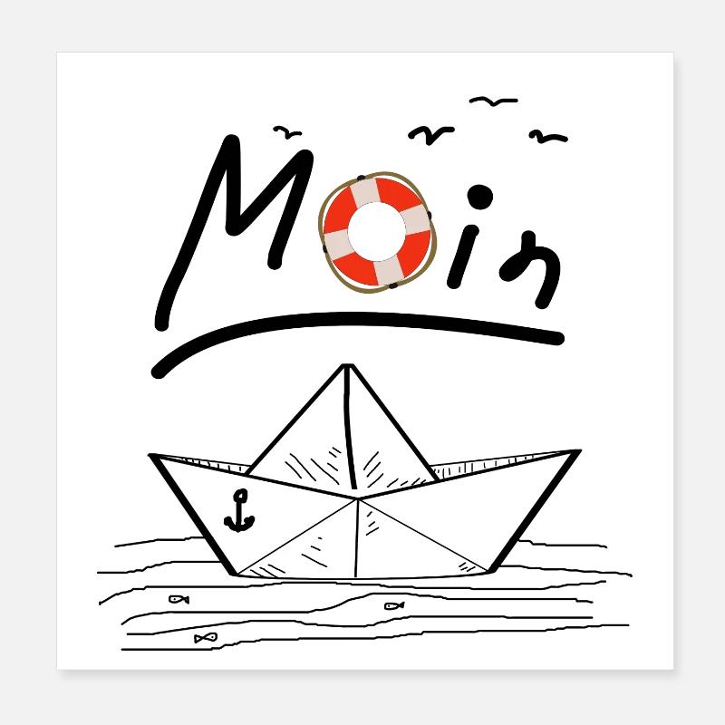 Moin Papierboot Möwe Rettungsring Fisch Nord Anker Poster 20x20 cm
