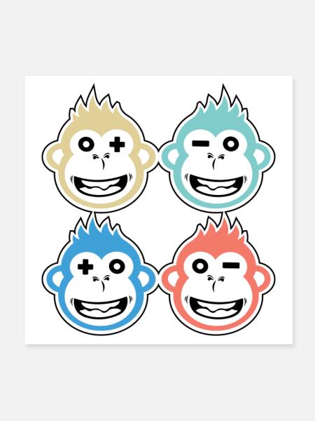 4 happy monkeys - Poster 8" x 8" (20x20 cm) - white - Front