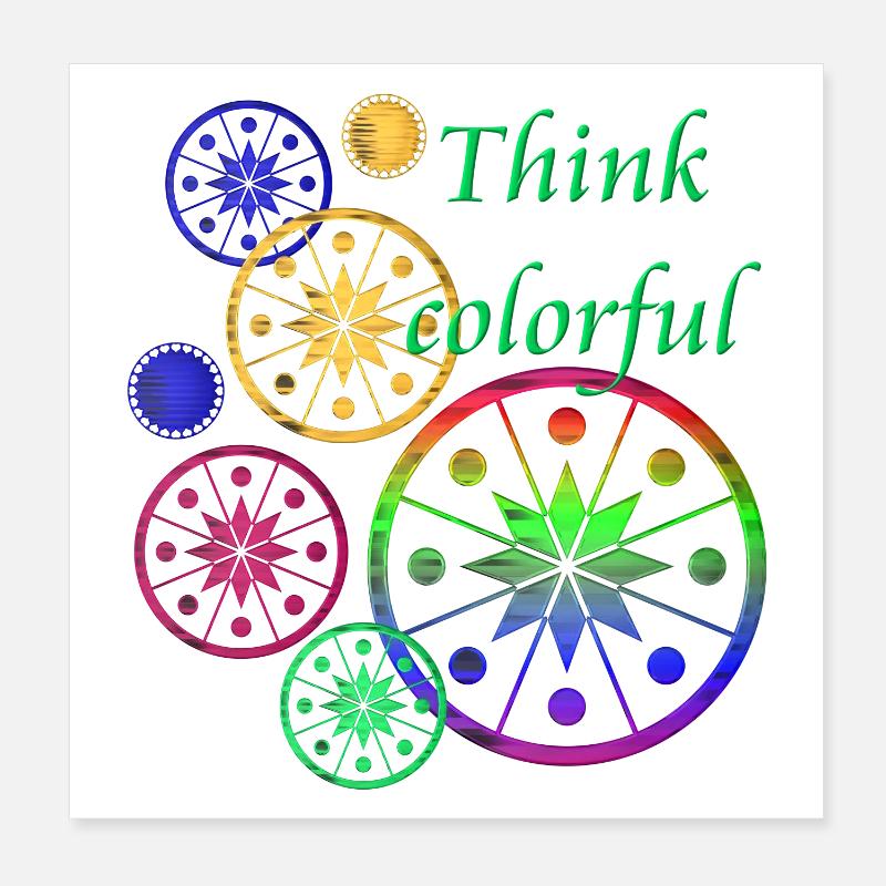 Star Blossoms with Saying Think colorful Poster 8" x 8" (20x20 cm)