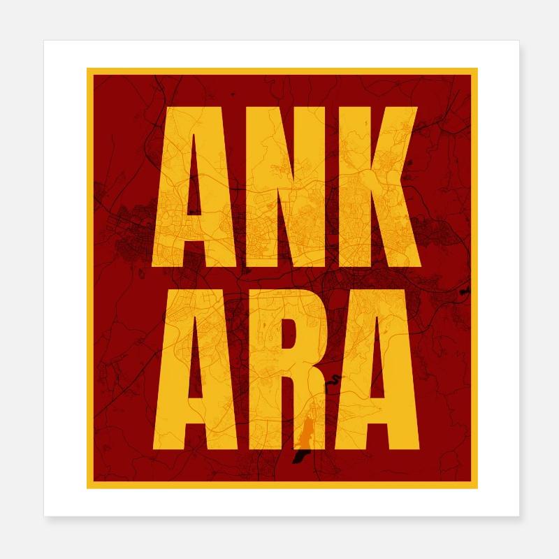 Ankara Capital Letters Yellow Red Poster 8" x 8" (20x20 cm)
