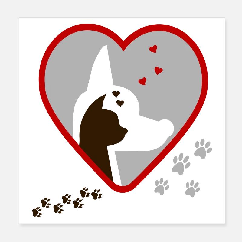 Hund Katze Herz Poster 20x20 cm