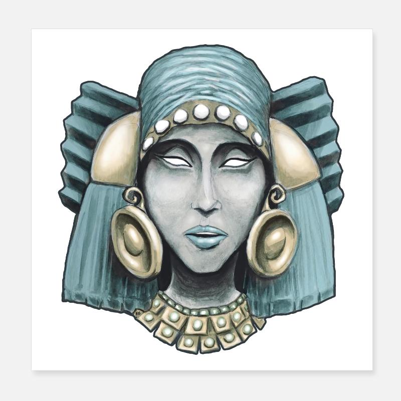 Aztec Goddess Chalchiuhtlicue Color Poster 8" x 8" (20x20 cm)