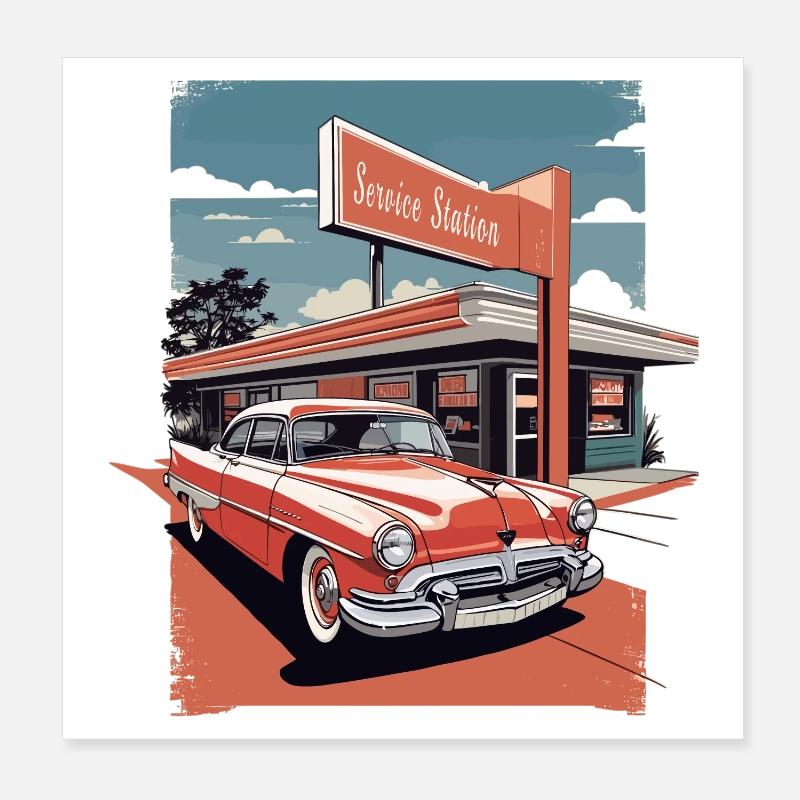 Voitures de collection 1950 Poster 20 x 20 cm