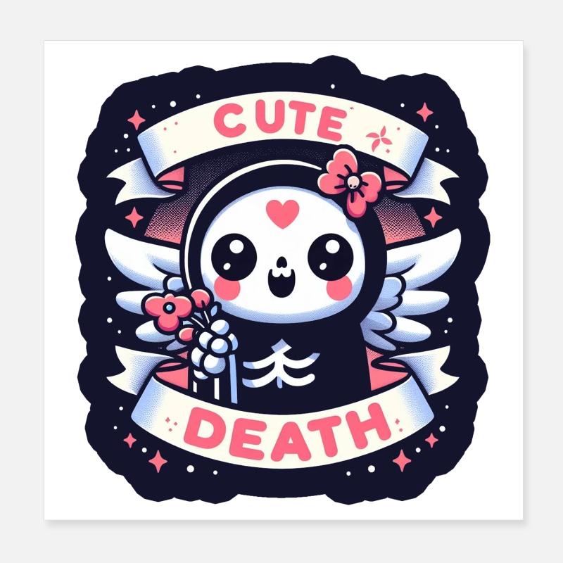 Douce mort avec des ailes et des fleurs Poster 20 x 20 cm