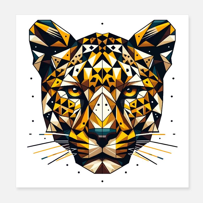 Geometric Leopard Head Polygons Motif Poster 8" x 8" (20x20 cm)