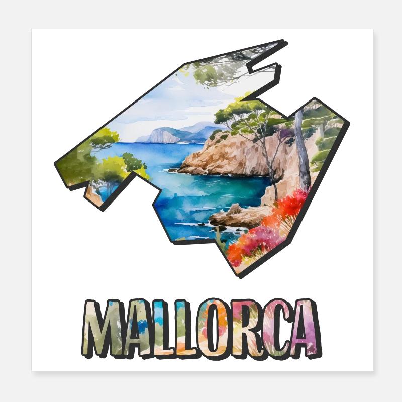 Carte à l’aquarelle de Majorque Poster 20 x 20 cm