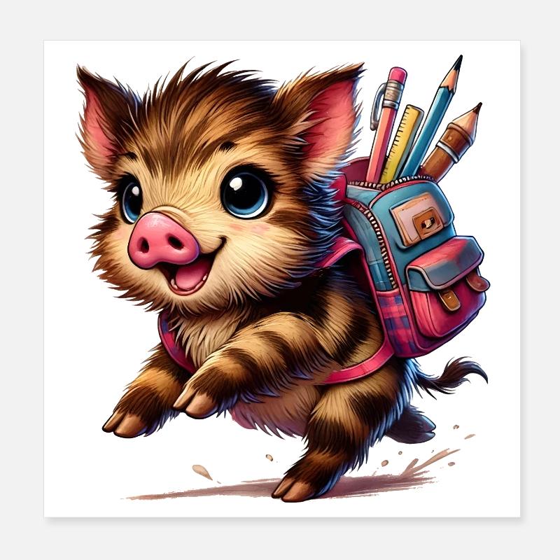 Back to school with fun: Wild boar for school beginners Poster 8" x 8" (20x20 cm)