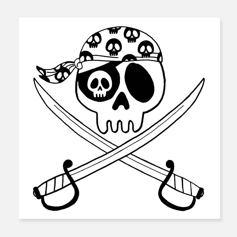 Piratenschädel (Schwarz) Poster 20x20 cm