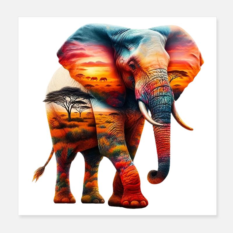 Éléphant Poster 20 x 20 cm