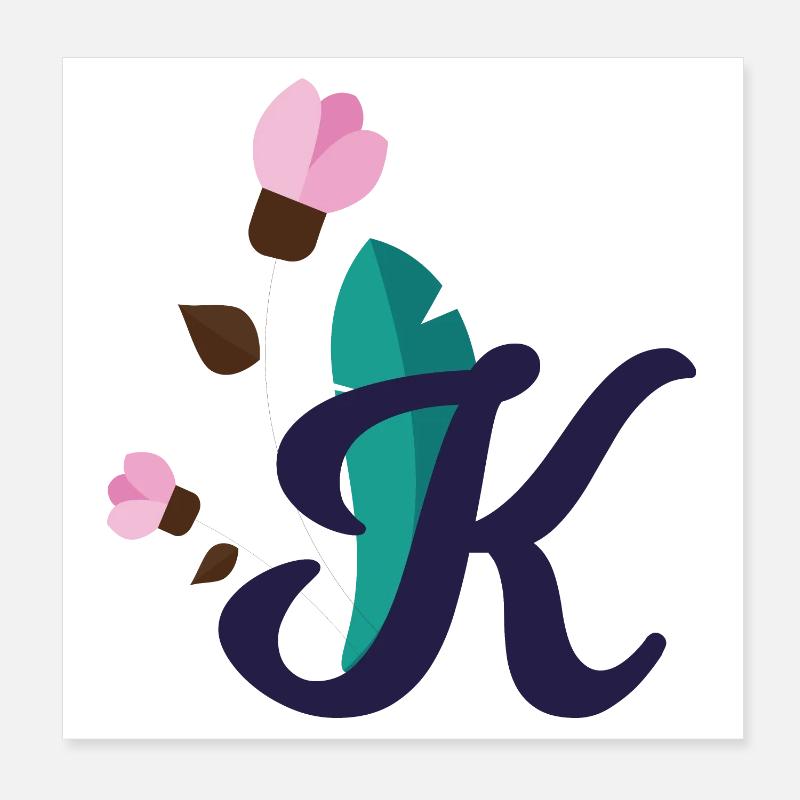 Eleganter Buchstabe 'K' mit Blumen Poster 20x20 cm