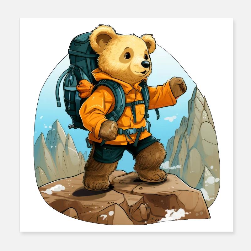 Bears Mountaineers / Hiking Bear Poster 8" x 8" (20x20 cm)