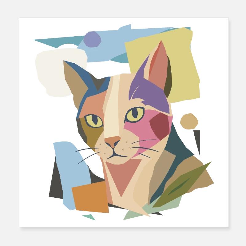 Chat abstrait dans le design moderne de bloc de couleur Poster 20 x 20 cm